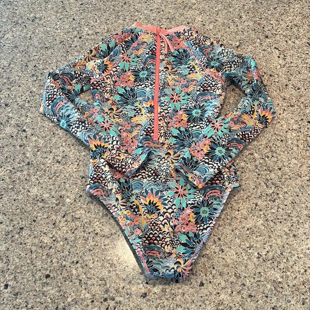 Girls 8 Roxy Floral Rashguard Swimsuit - Picture 4 of 9
